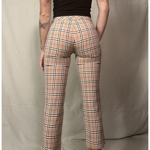 VTG Y2k Gray baribe Pink Plaid Mid Rise Trousers Pants Slacks Emo Goth Grunge - Picture 9 of 10